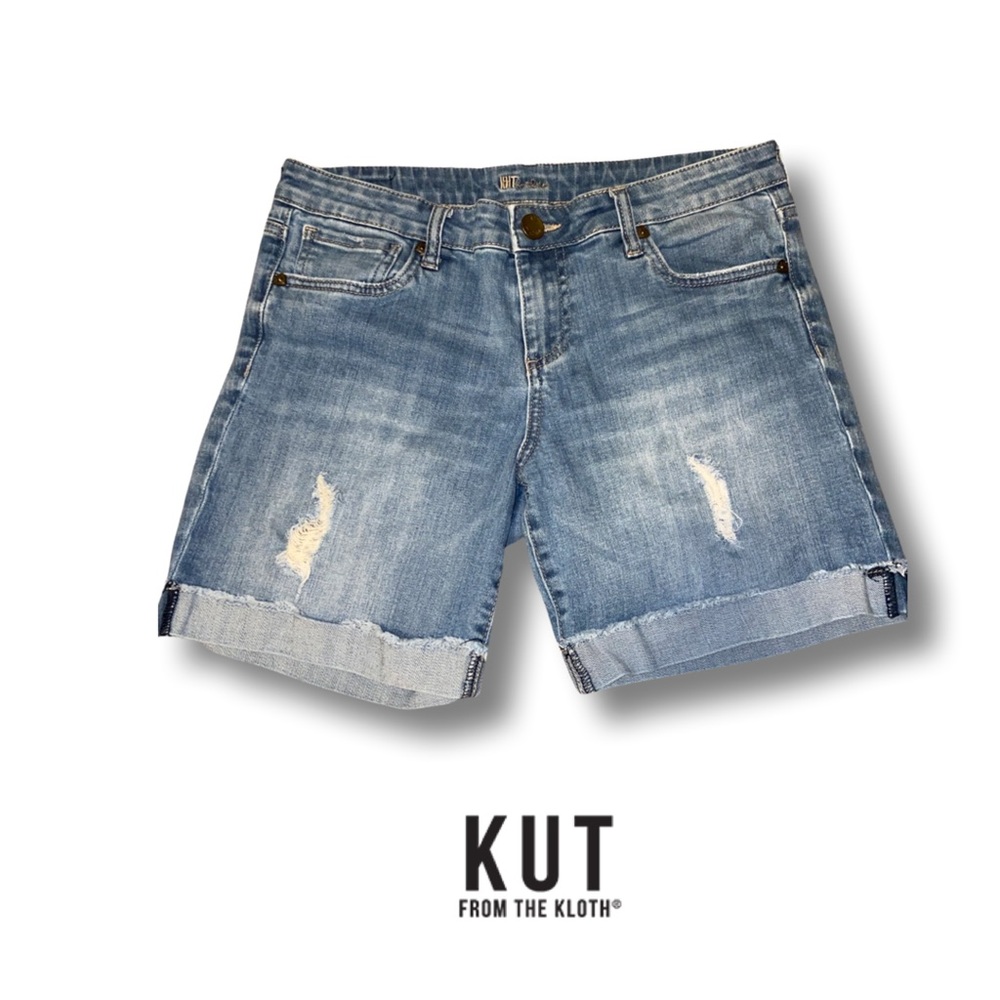 Bermuda style jean shorts distressed